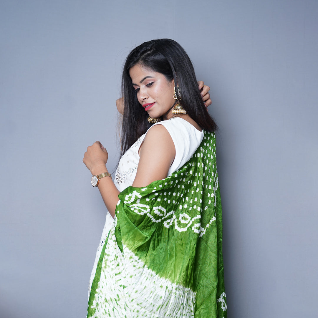 Traditional Ethnic Ensemble with Green Tie-dye jacket