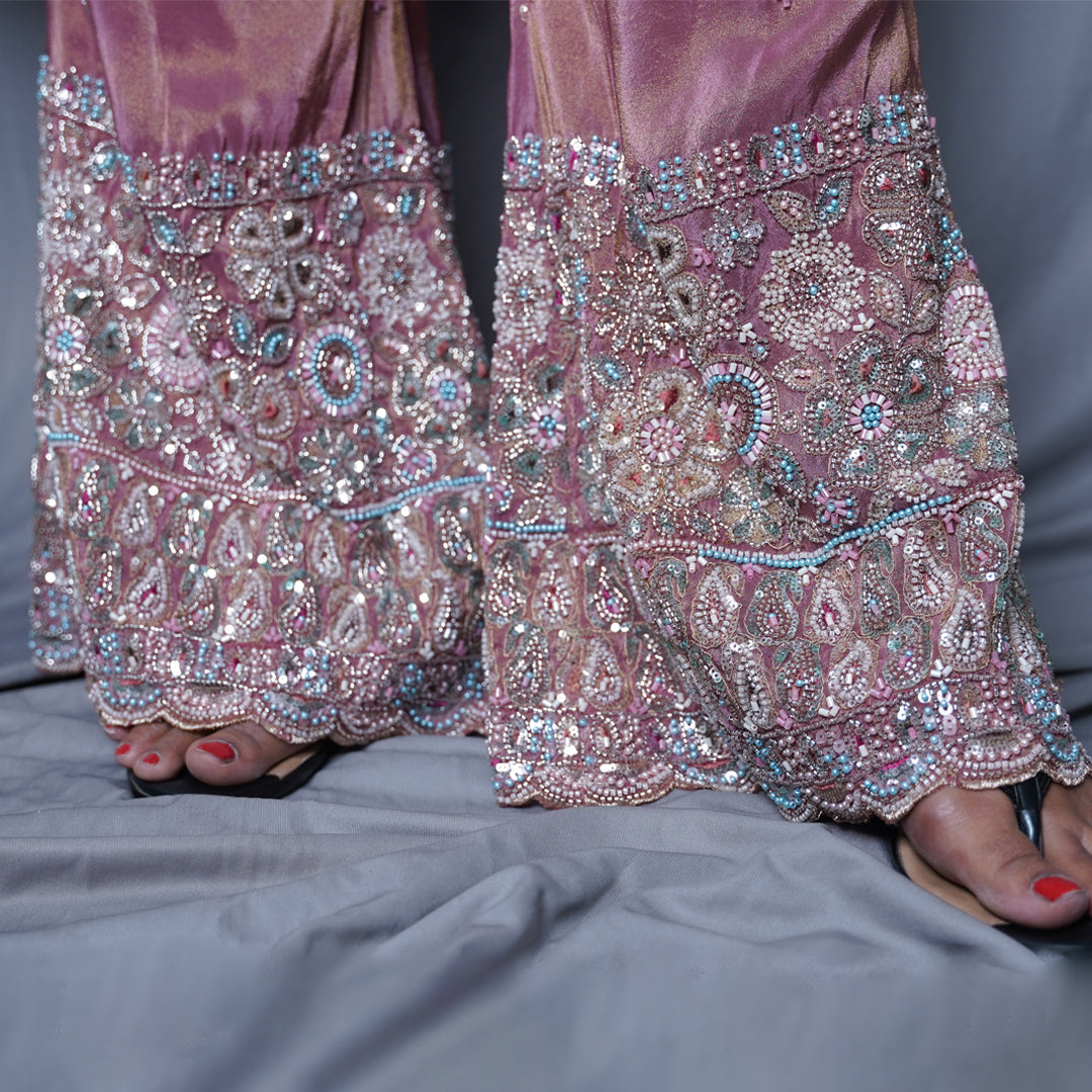 Embroidered pastel set with plazzo and duppatta