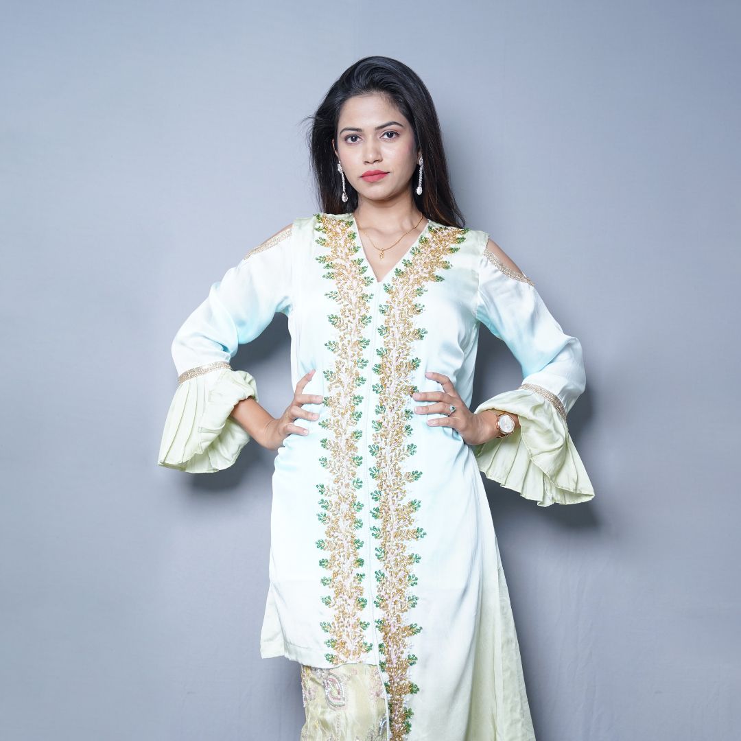 Mint Glow Embroidered Palazzo Set
