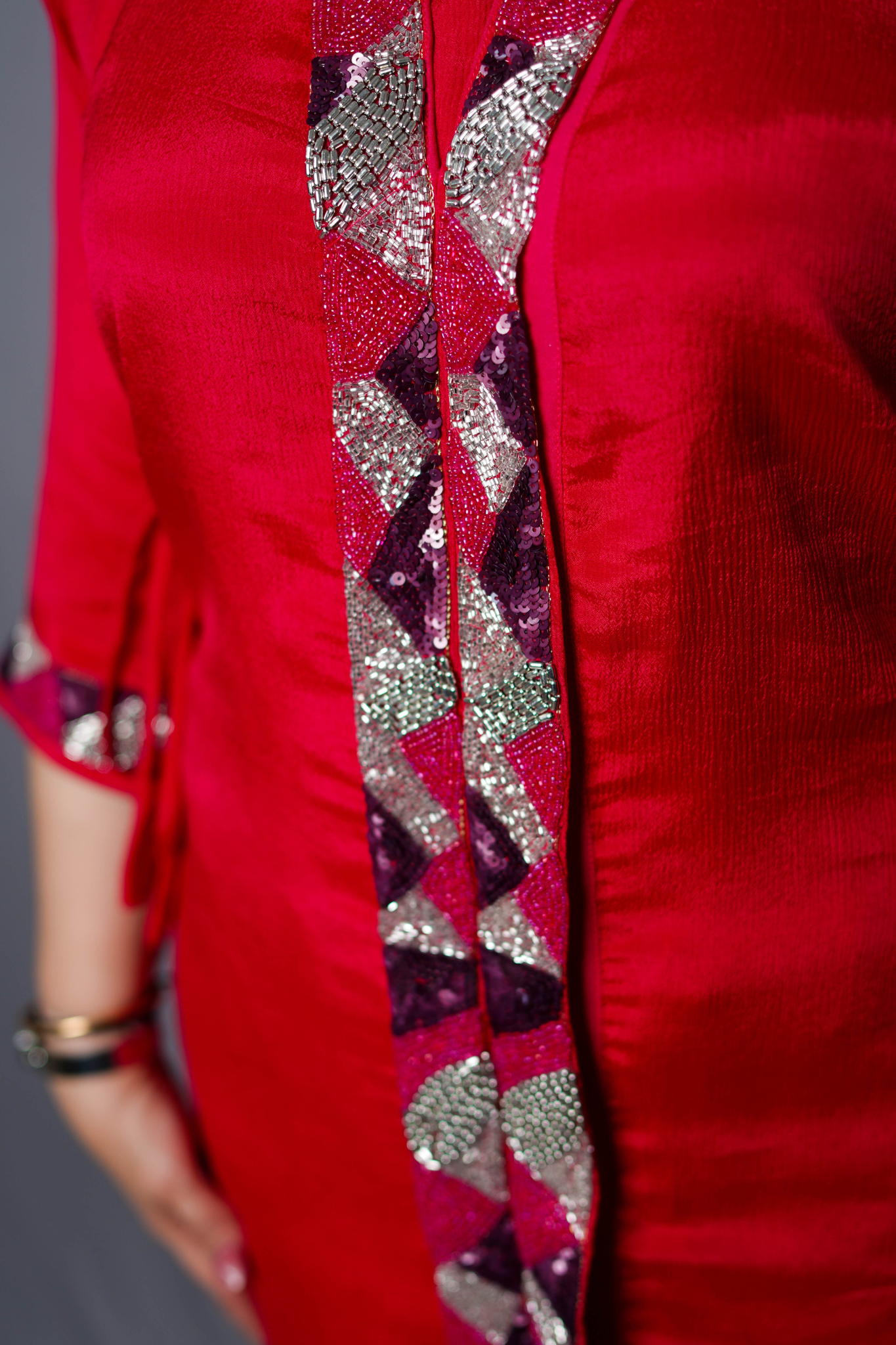 Vibrant Red Sequin-Embellished Kurta
