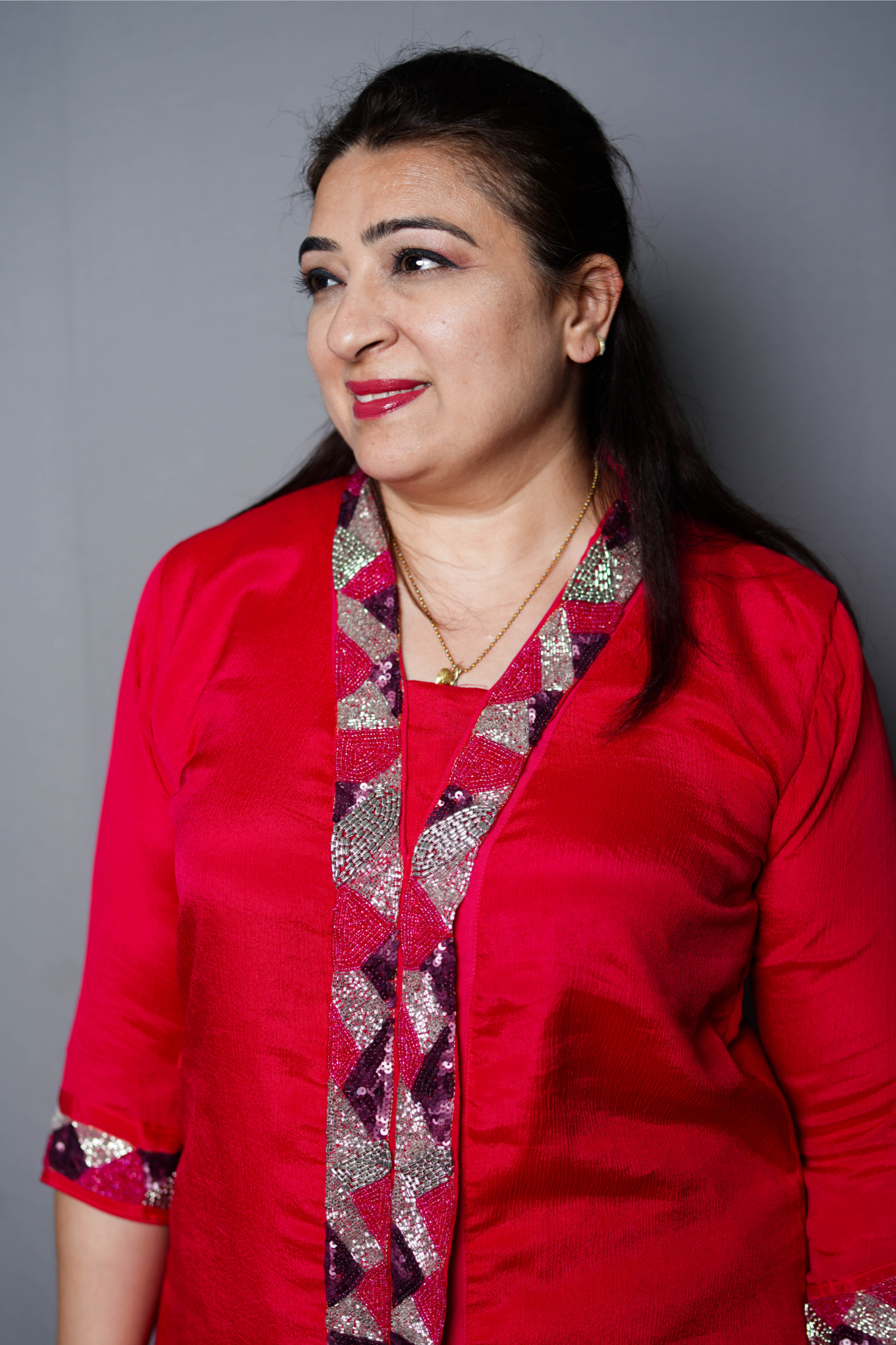 Vibrant Red Sequin-Embellished Kurta