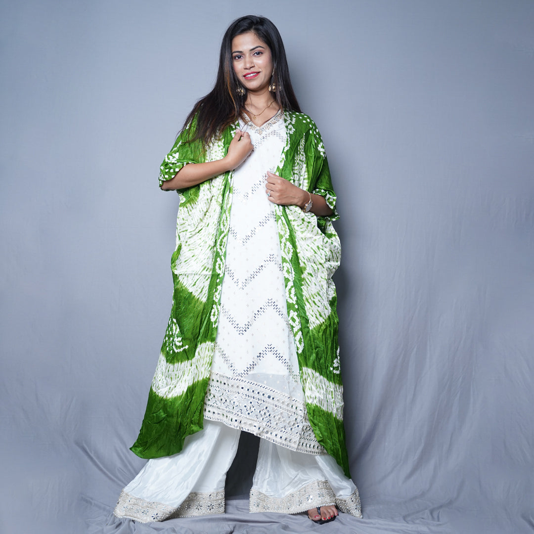 Traditional Ethnic Ensemble with Green Tie-dye jacket
