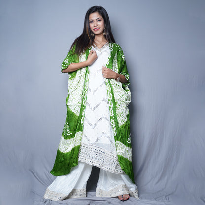 Traditional Ethnic Ensemble with Green Tie-dye jacket