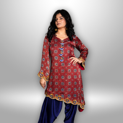 Modal Silk With Ajrakh Bandhani Dupatta