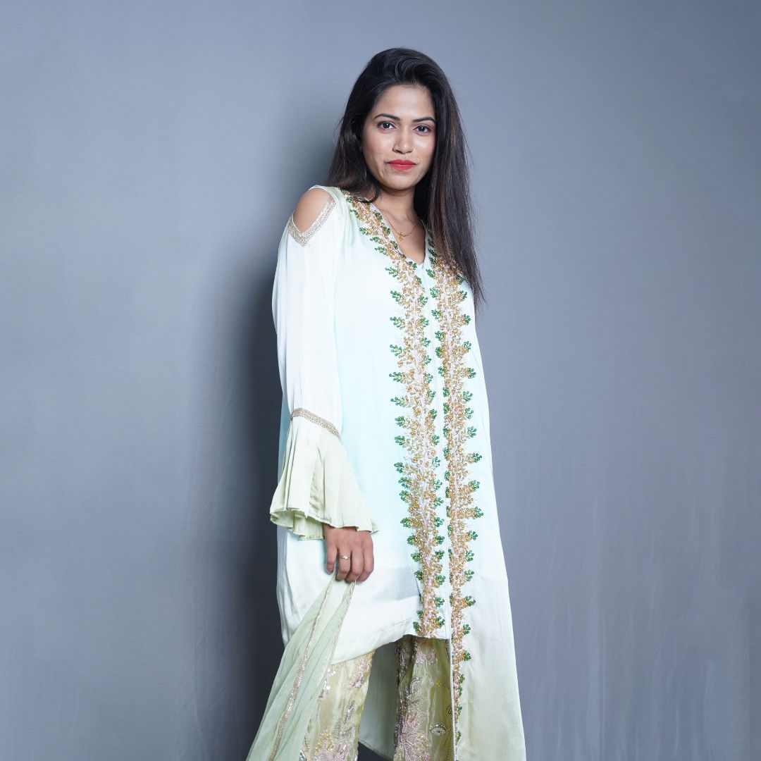 Mint Glow Embroidered Palazzo Set