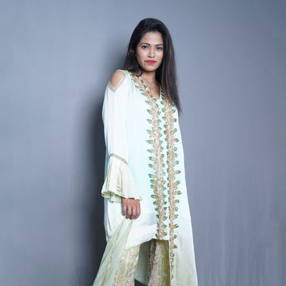 Mint Glow Embroidered Palazzo Set
