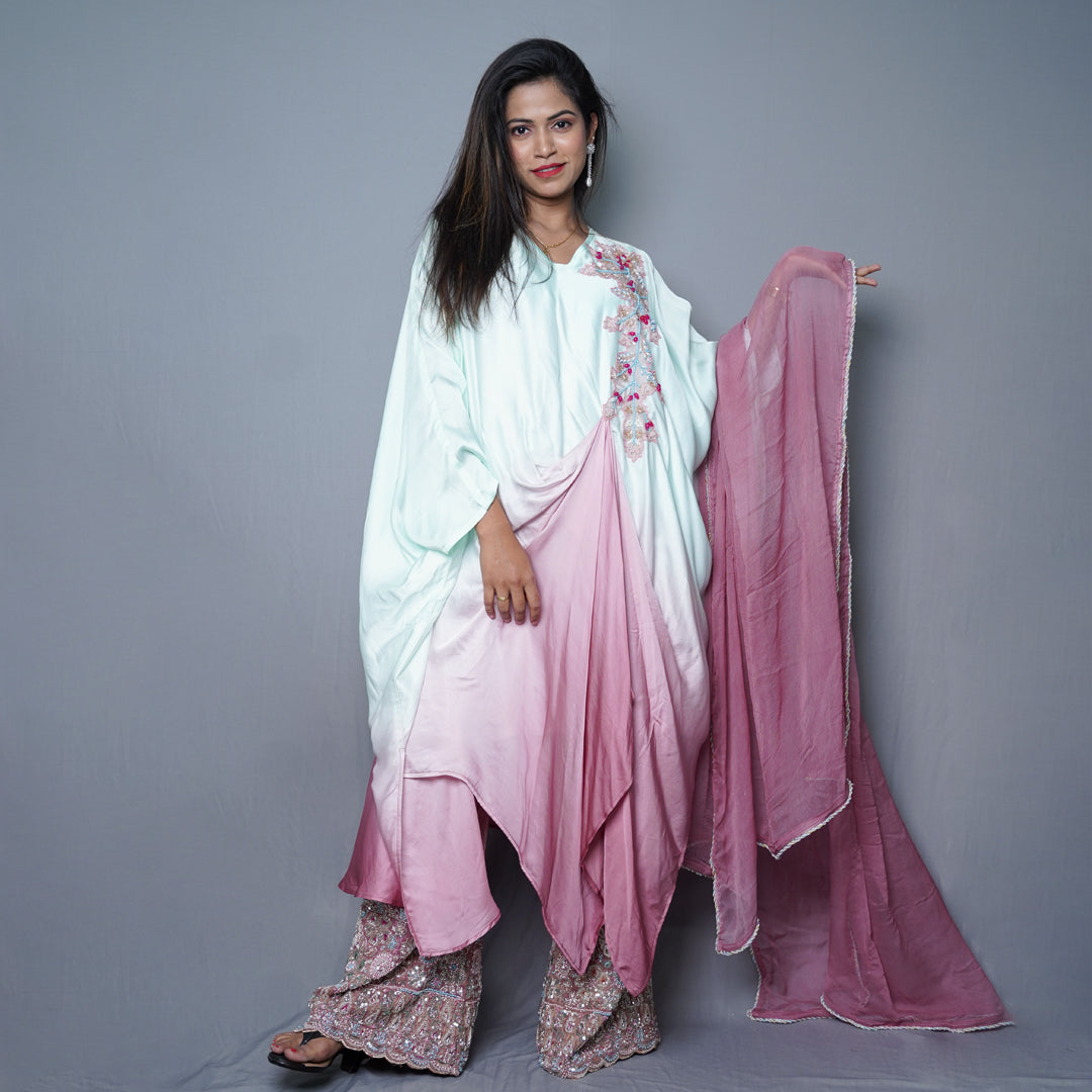 Embroidered pastel set with plazzo and duppatta