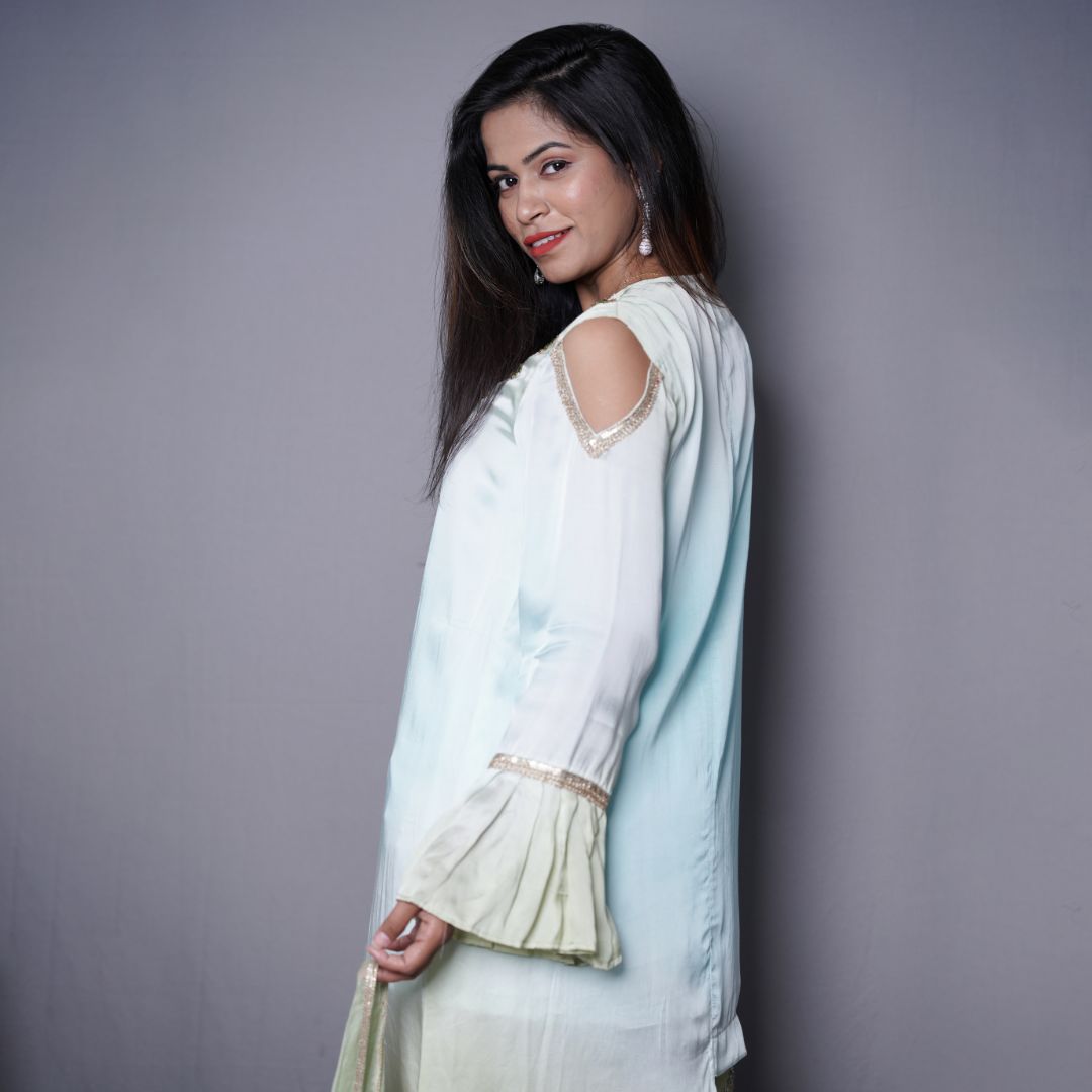 Mint Glow Embroidered Palazzo Set