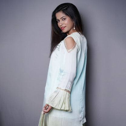 Mint Glow Embroidered Palazzo Set