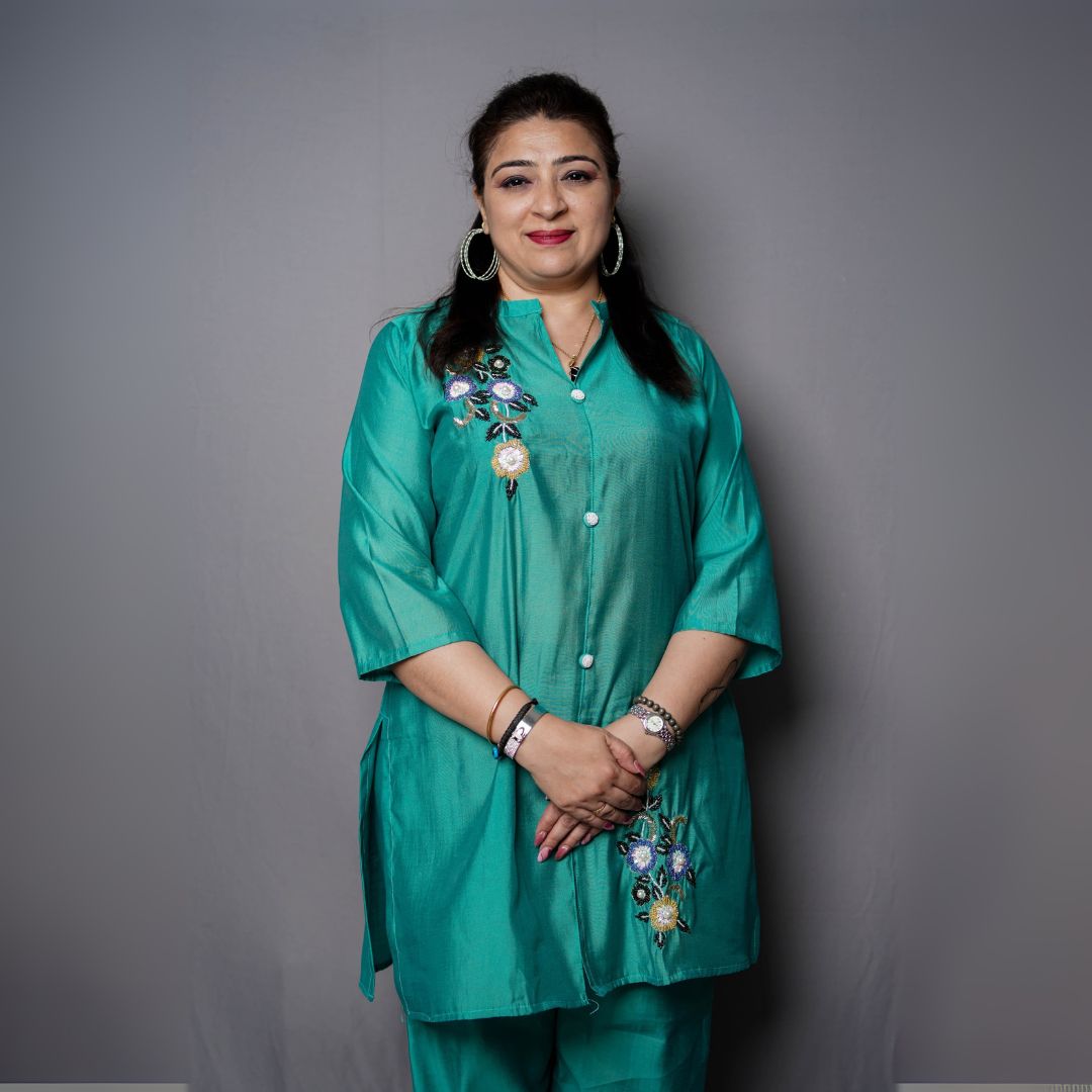 Emerald Bloom Embroidered Cord Set