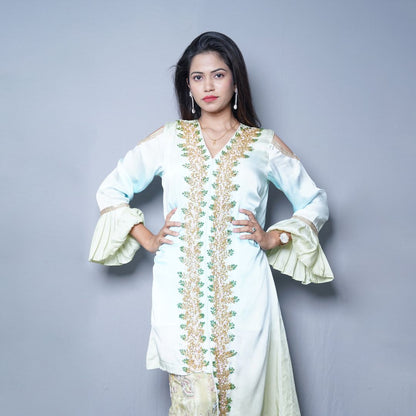 Mint Glow Embroidered Palazzo Set