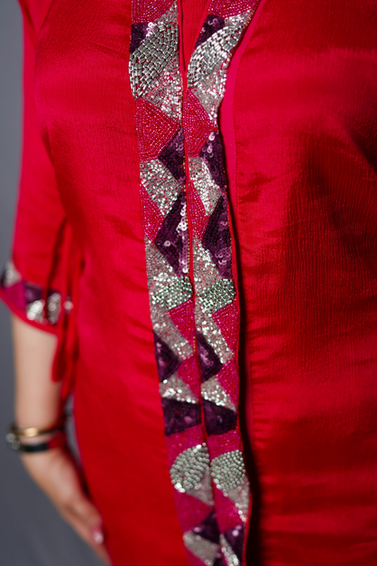 Vibrant Red Sequin-Embellished Kurta