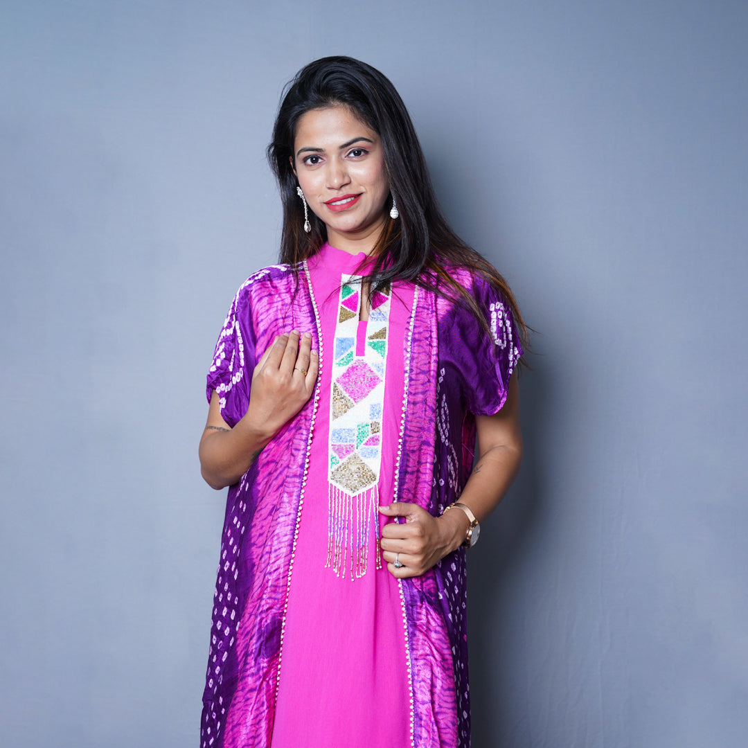 Vibrant Fuchsia gharara Set with Bandhani Dupatta