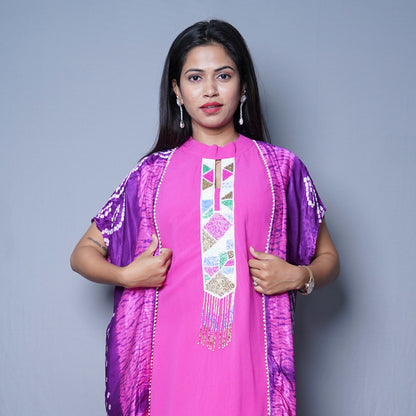 Vibrant Fuchsia gharara Set with Bandhani Dupatta