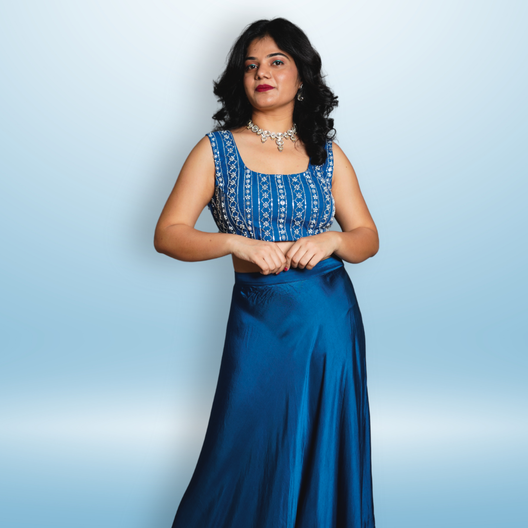 Deep Blue With Bandhani Lemon Yellow Jacket