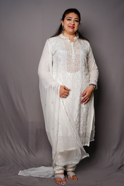 Roshni Embroidered Ivory Ensemble