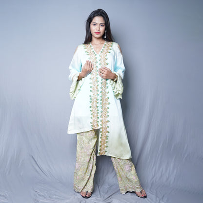 Mint Glow Embroidered Palazzo Set