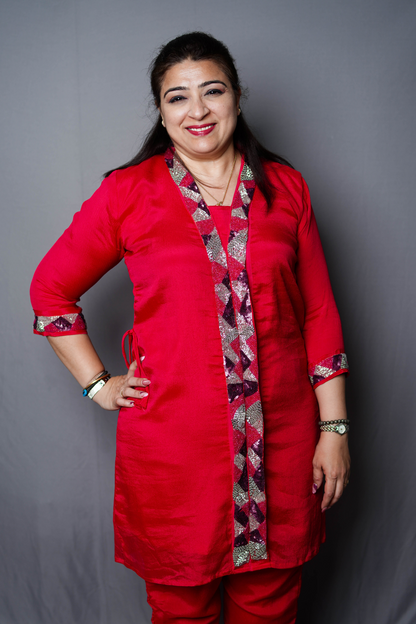 Vibrant Red Sequin-Embellished Kurta