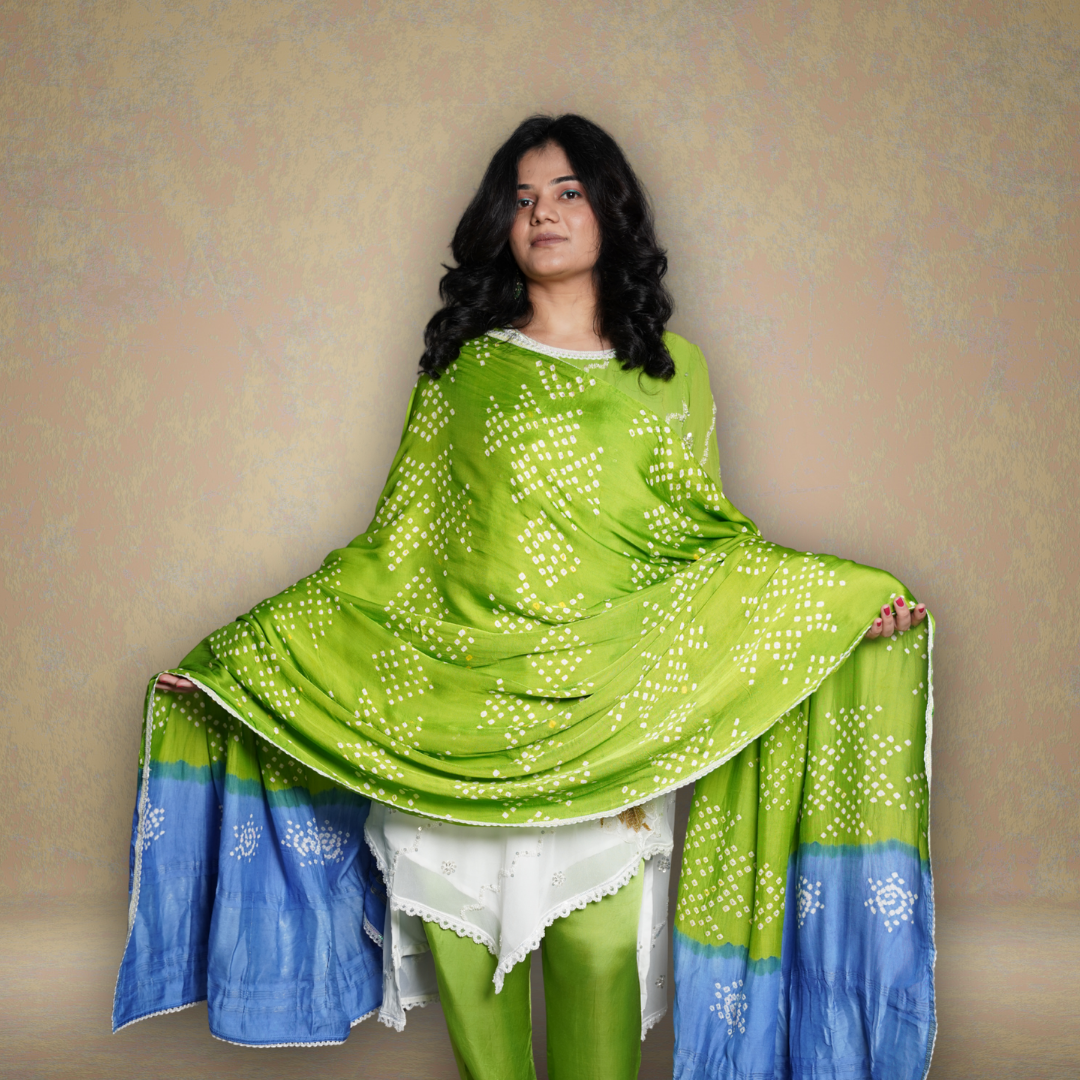 Georgette with Modal Silk Bandhani Dupatta