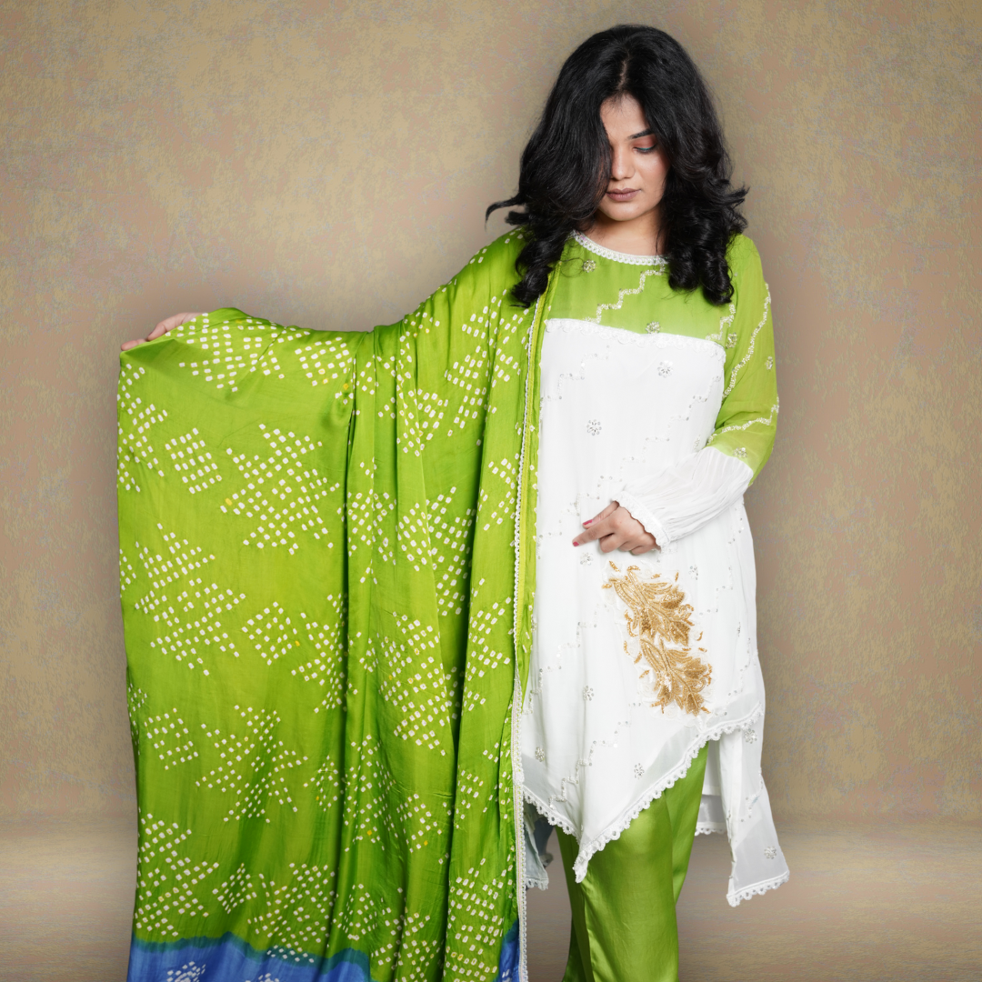 Georgette with Modal Silk Bandhani Dupatta